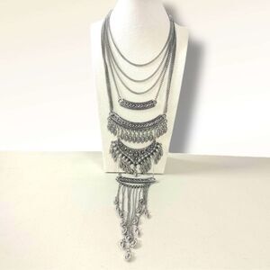 FREE PEOPLE Rapture Boho Layered Statement Necklace In Silver $87